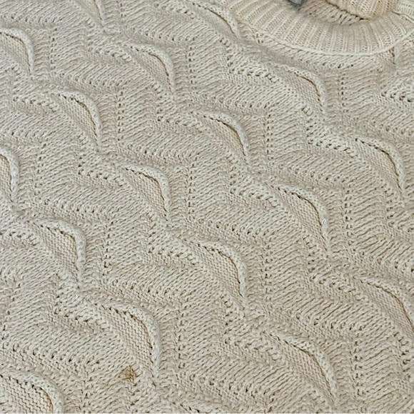Vintage 80s 90s Checkpoint 3D Textured Chunky Knit Crewneck Sweater Cream - Picture 10 of 12